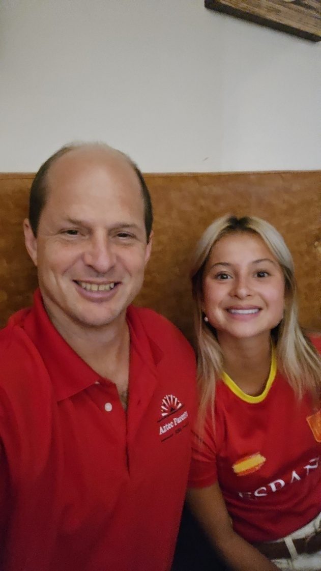 Graham Balch and his daughter celebrating while watching the World Cup in Granada, Spain